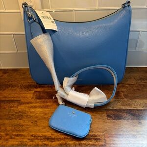 kate spade Sky Blue Pebbled Leather Shoulder Bag with Coin Pouch